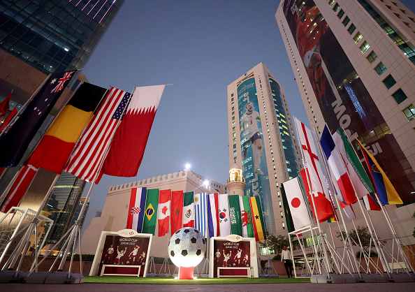 Qatar 2022 World Cup mascot and countdown clock on Doha waterfront