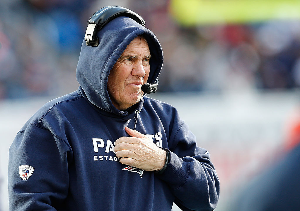 FOXBORO, MA - OCTOBER 27: Bill Belichick of the New England Patriots watches the action against the Miami Dolphins in the second half at Gillette Stadium on October 27, 2013 in Foxboro, Massachusetts. (Photo by Jim Rogash/Getty Images)